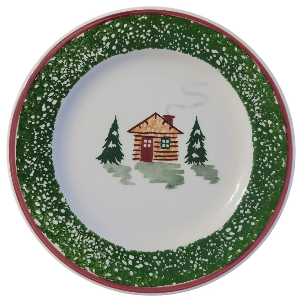 4 Pier 1 Tre Ci Italy Christmas Tree Cabin Salad Dessert Plate 8.5